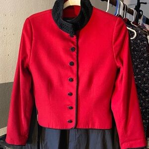 Elegant Red Women's Blazer with Black Trim